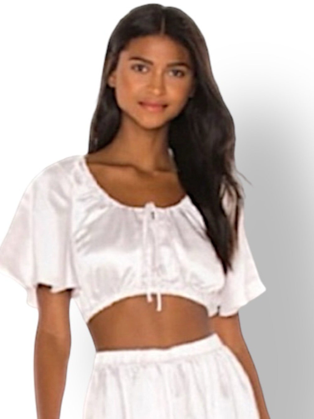 LPA Flutter Sleeve Cropped Satin Top Size M